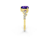 Yellow gold Heart Cut Tanzanite Scattered Round Accent Ring with Prong Setting_14