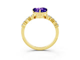 Yellow gold Heart Cut Tanzanite Scattered Round Accent Ring with Prong Setting_15