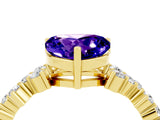 Yellow gold Heart Cut Tanzanite Scattered Round Accent Ring with Prong Setting_16