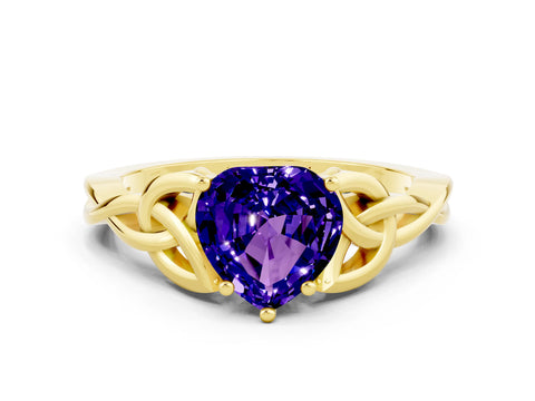 Yellow gold Heart Cut Tanzanite Solitaire Celtic Knot Ring with Four-Prong Setting_12