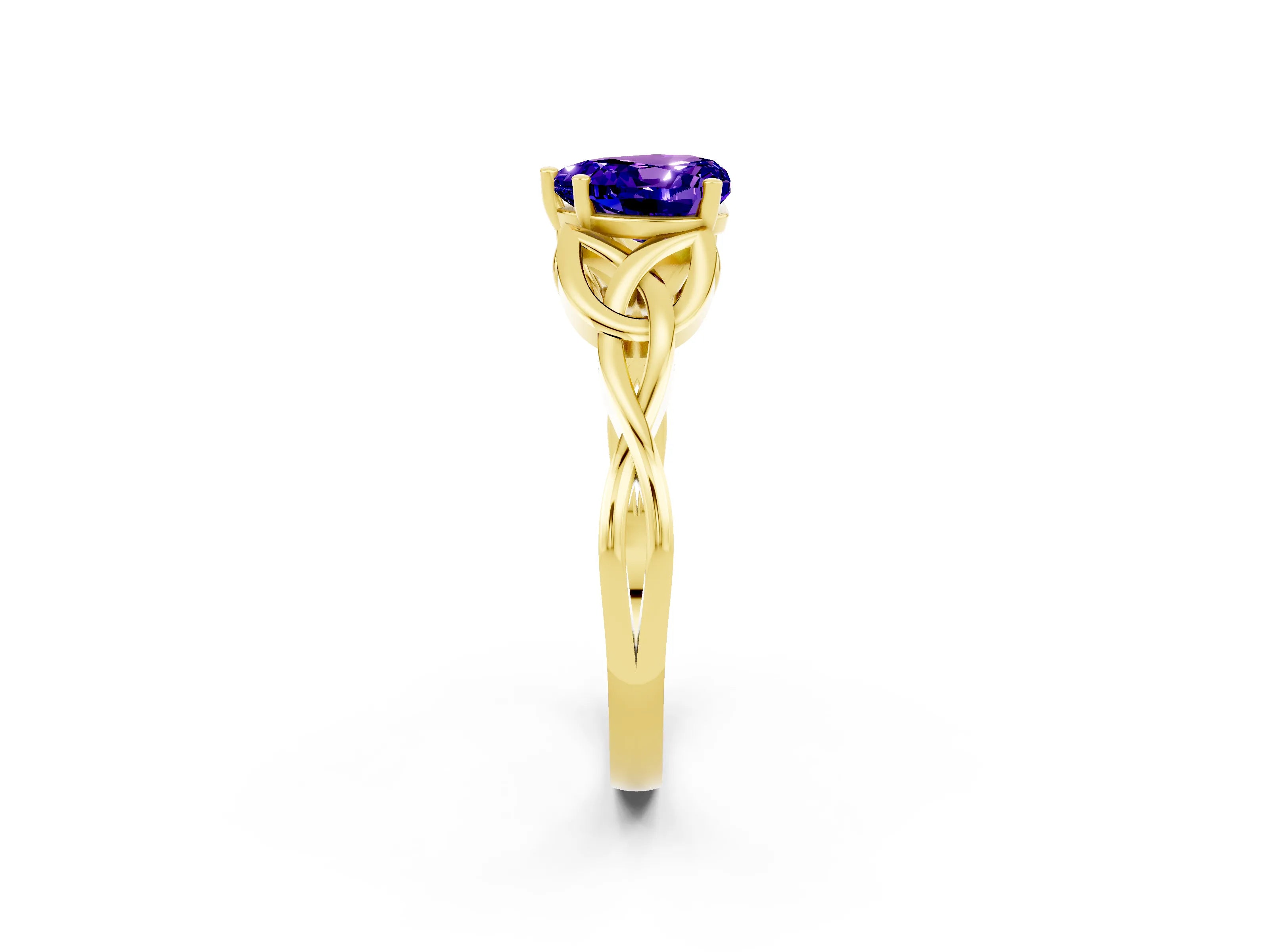 Yellow gold Heart Cut Tanzanite Solitaire Celtic Knot Ring with Four-Prong Setting_14