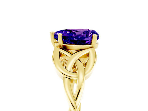 Yellow gold Heart Cut Tanzanite Solitaire Celtic Knot Ring with Four-Prong Setting_17
