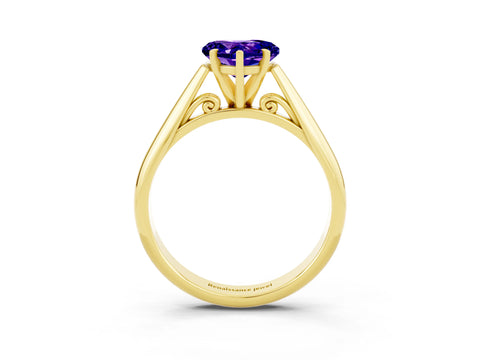 Yellow gold Heart Cut Tanzanite Solitaire Engagement Ring with Cathedral Setting and Four-Prong Mount_15