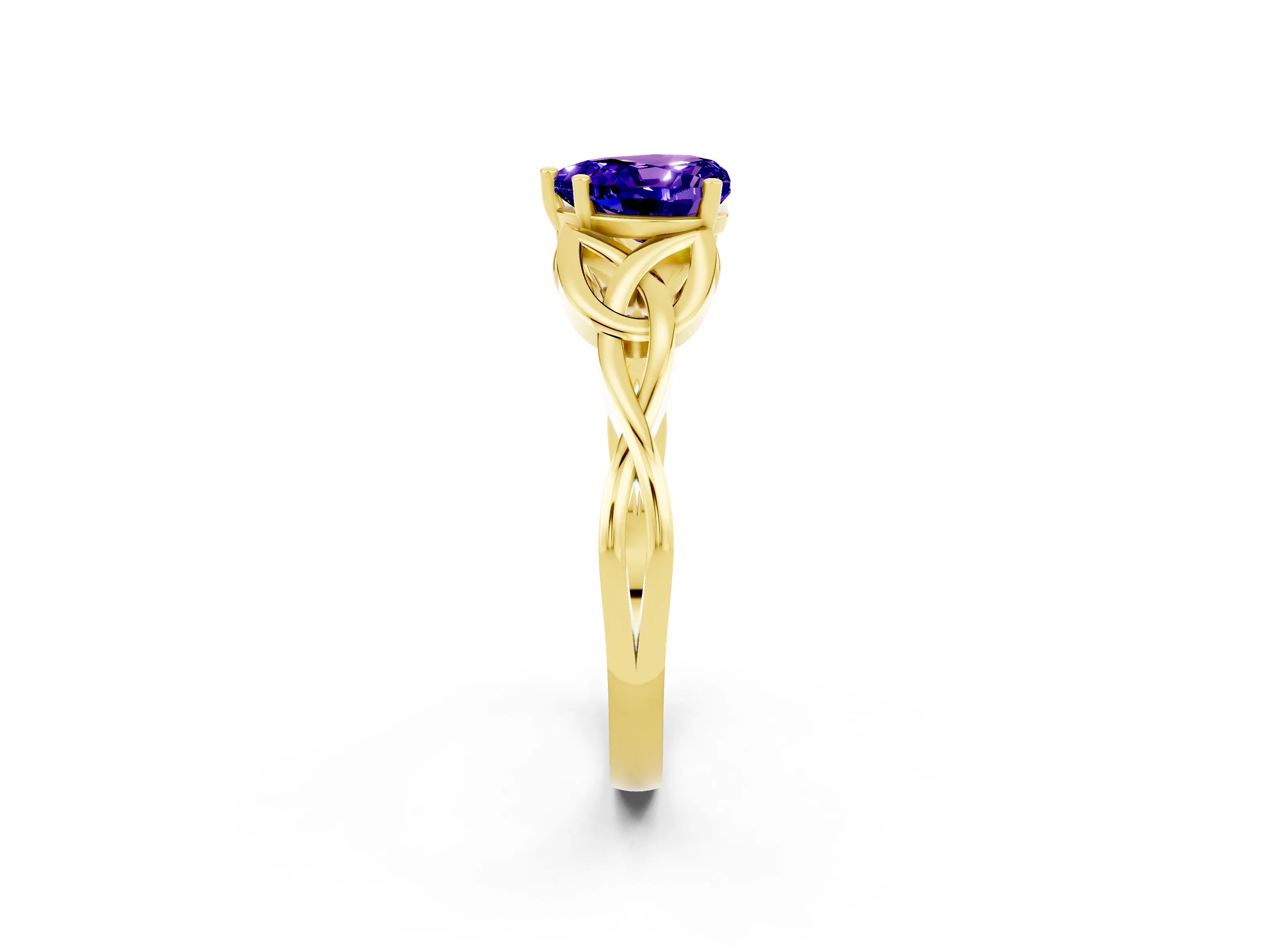 Yellow gold Heart Cut Tanzanite Solitaire Engagement Ring with Celtic Knot Band and Four-Prong Setting_2