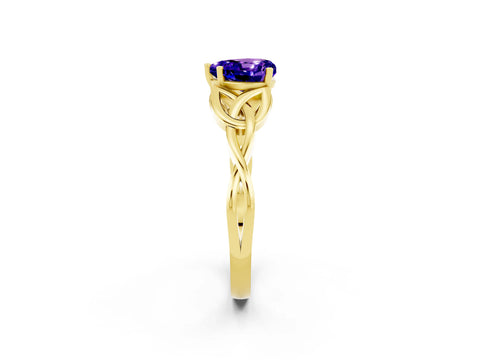 Yellow gold Heart Cut Tanzanite Solitaire Engagement Ring with Celtic Knot Band and Four-Prong Setting_2