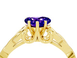 Yellow gold Heart Cut Tanzanite Solitaire Engagement Ring with Celtic Knot Band and Four-Prong Setting_4