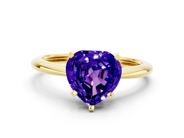 Yellow gold Heart Cut Tanzanite Solitaire Engagement Ring with Classic Band and Four-Prong Setting