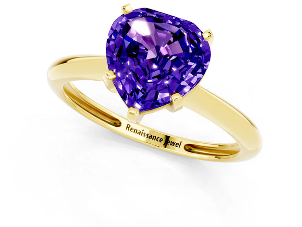 Yellow gold Heart Cut Tanzanite Solitaire Engagement Ring with Classic Band and Four-Prong Setting