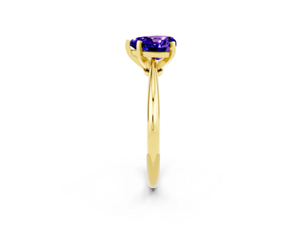 Yellow gold Heart Cut Tanzanite Solitaire Engagement Ring with Classic Band and Four-Prong Setting
