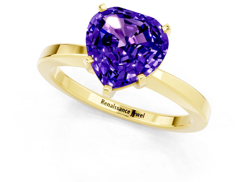 Yellow gold Heart Cut Tanzanite Solitaire Engagement Ring with Classic Band and Four-Prong Setting_25