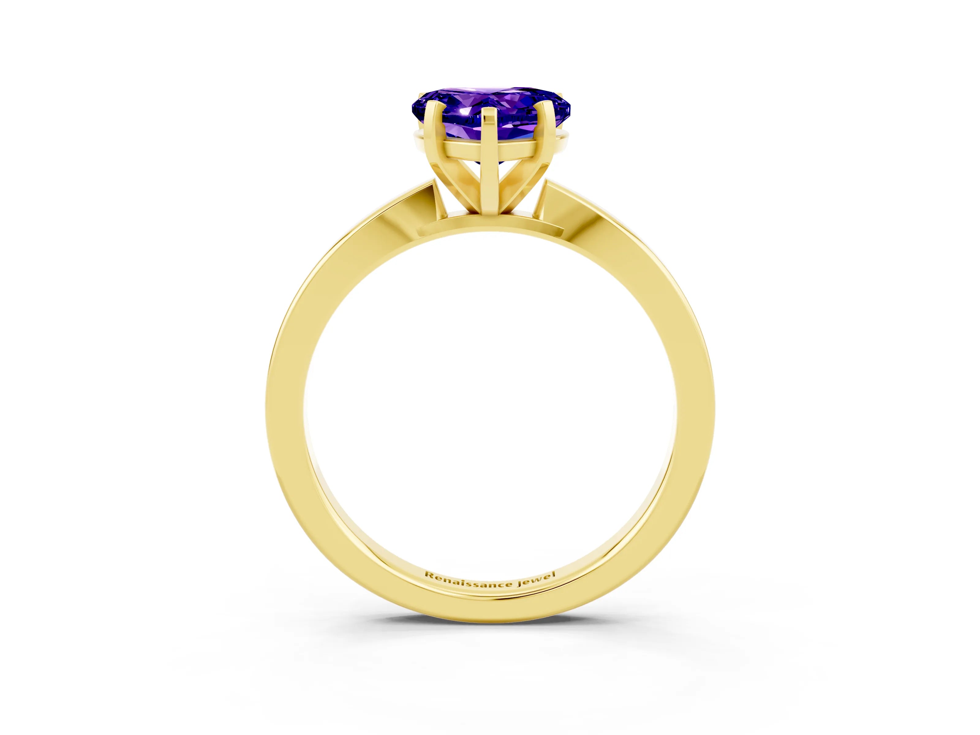 Yellow gold Heart Cut Tanzanite Solitaire Engagement Ring with Classic Band and Four-Prong Setting_27