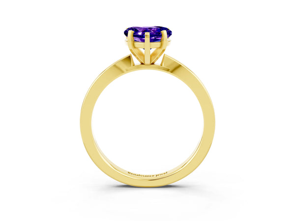 Yellow gold Heart Cut Tanzanite Solitaire Engagement Ring with Classic Band and Four-Prong Setting
