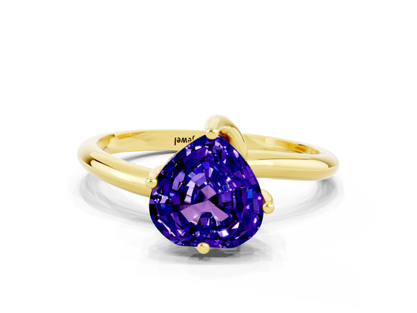 Yellow gold Heart Cut Tanzanite Solitaire Engagement Ring with Four-Prong Setting and Classic Band