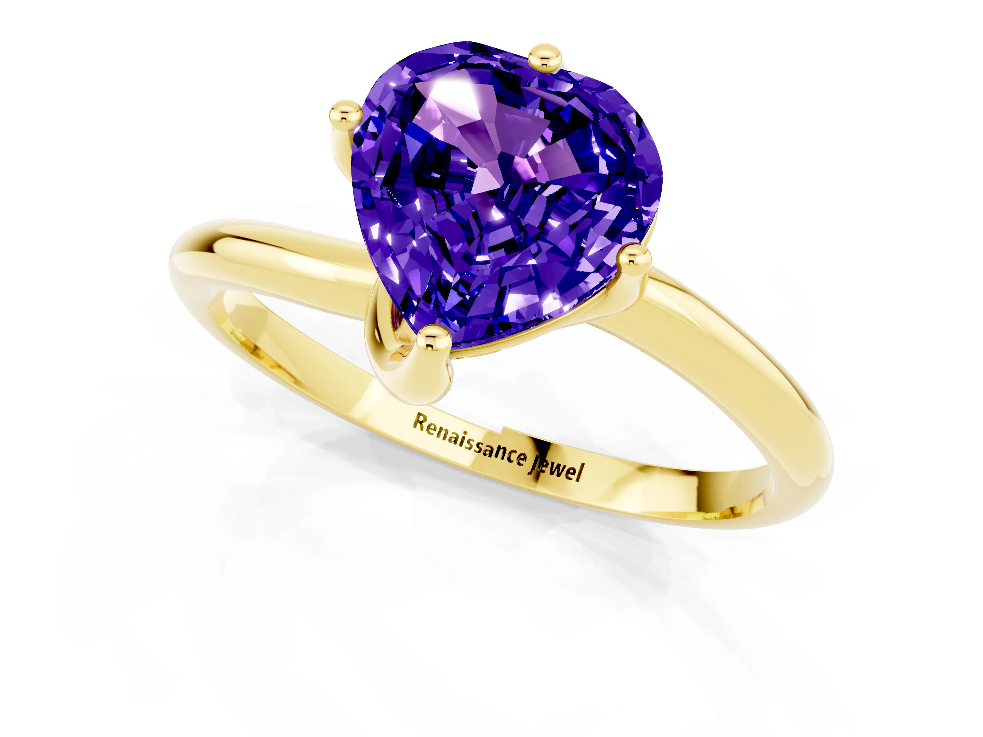 Yellow gold Heart Cut Tanzanite Solitaire Engagement Ring with Four-Prong Setting and Classic Band_13