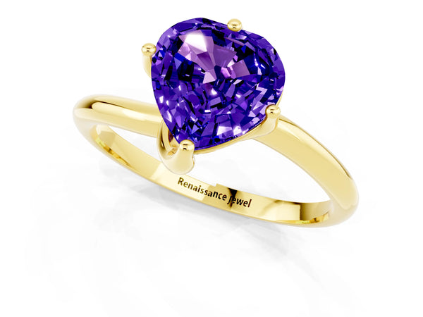 Yellow gold Heart Cut Tanzanite Solitaire Engagement Ring with Four-Prong Setting and Classic Band