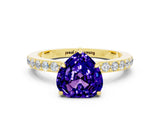 Yellow gold Heart Cut Tanzanite Solitaire Engagement Ring with Pavé Band and Four-Prong Setting