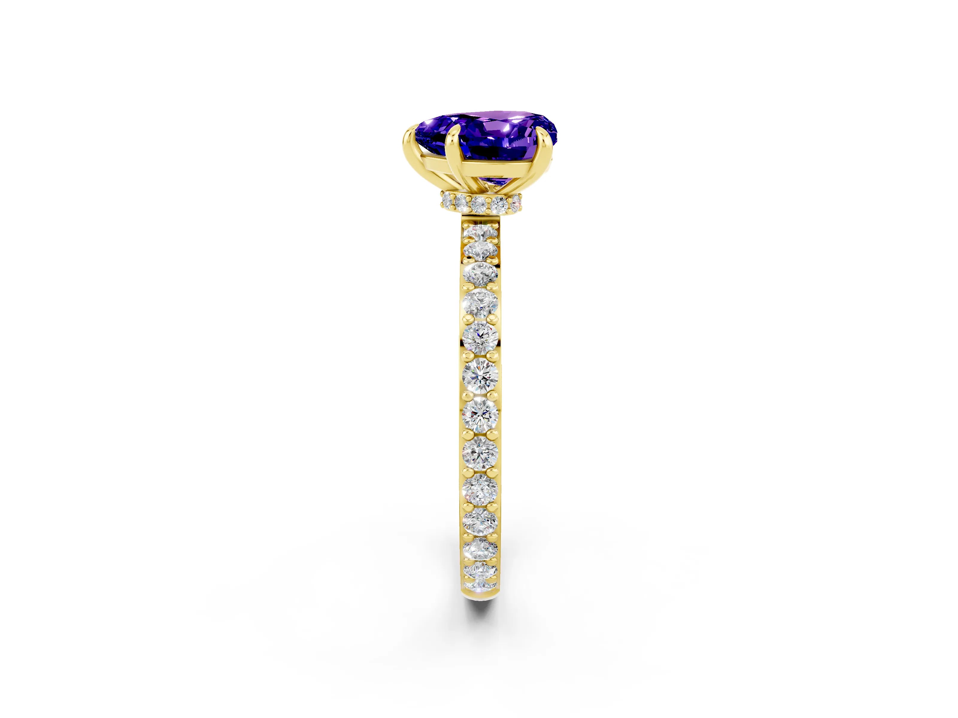 Yellow gold Heart Cut Tanzanite Solitaire Engagement Ring with Pavé Band and Four-Prong Setting_2