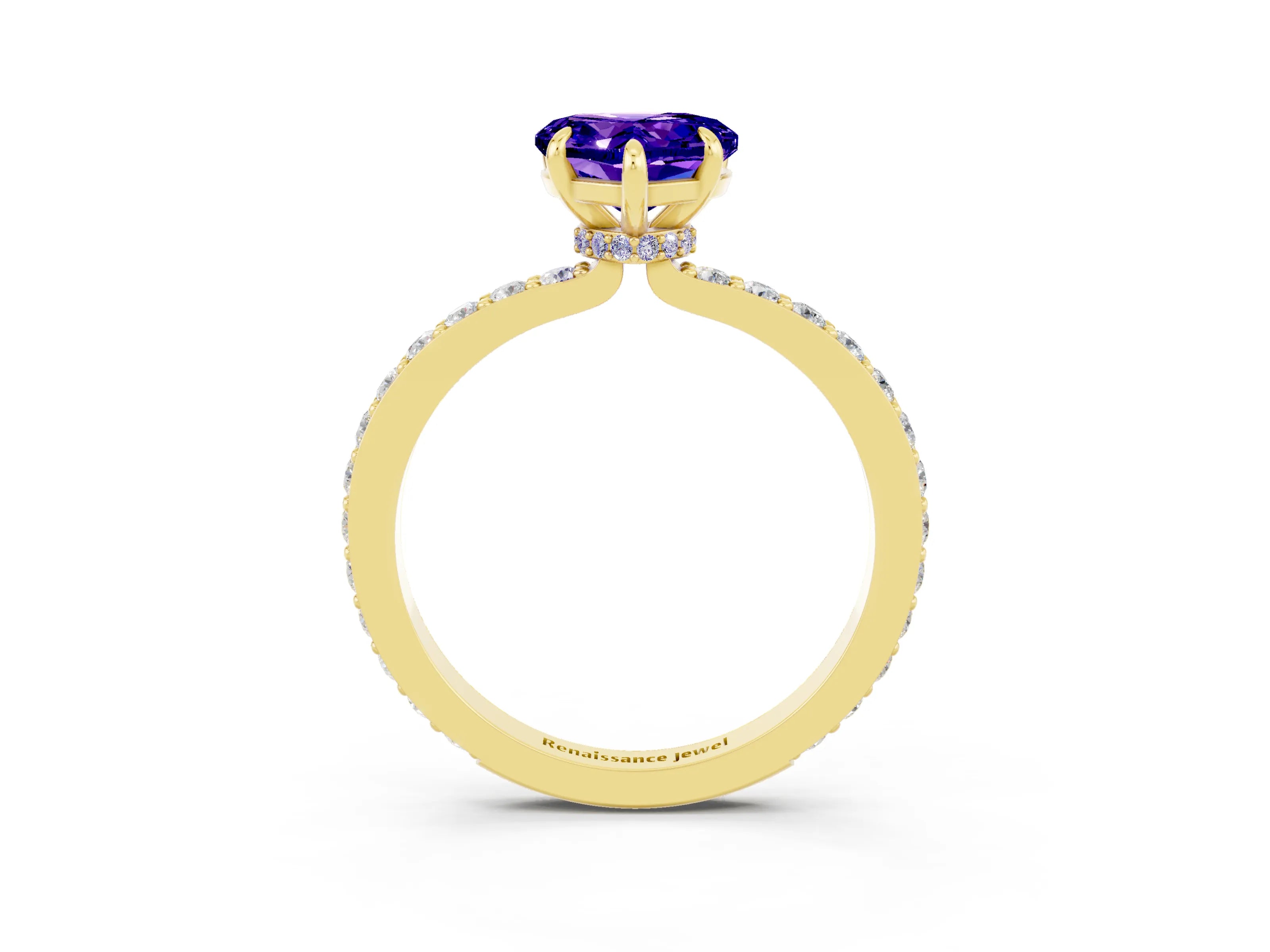 Yellow gold Heart Cut Tanzanite Solitaire Engagement Ring with Pavé Band and Four-Prong Setting_3
