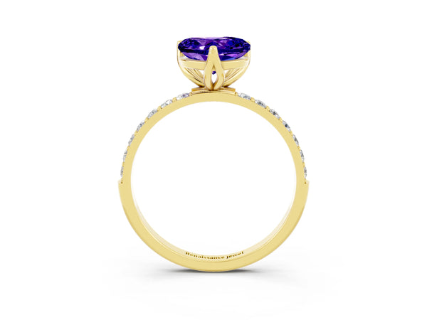 Yellow gold Heart Cut Tanzanite Solitaire Engagement Ring with Round  Pavé Band and Prong Setting