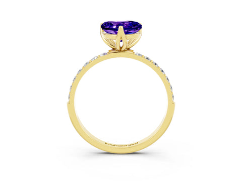 Yellow gold Heart Cut Tanzanite Solitaire Engagement Ring with Pavé Band and Prong Setting_3