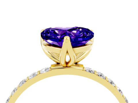 Yellow gold Heart Cut Tanzanite Solitaire Engagement Ring with Pavé Band and Prong Setting_4