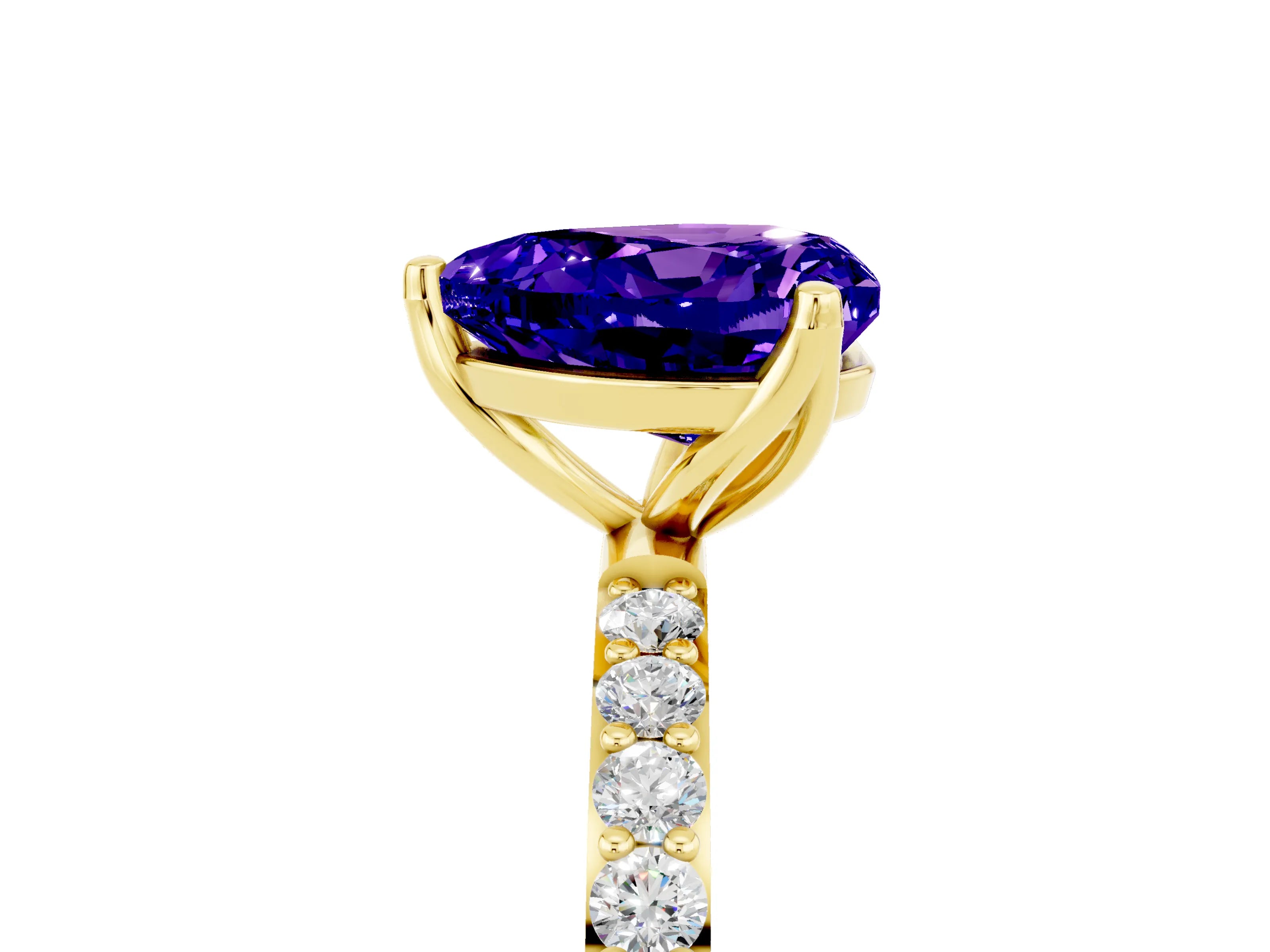 Yellow gold Heart Cut Tanzanite Solitaire Engagement Ring with Pavé Band and Prong Setting_5