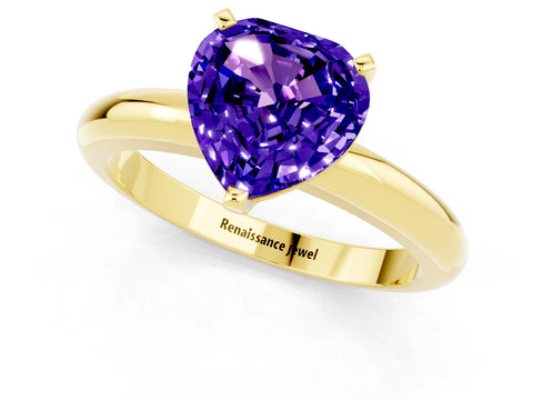 Yellow gold Heart Cut Tanzanite Solitaire Engagement Ring with Round Band and Four-Prong Setting_1