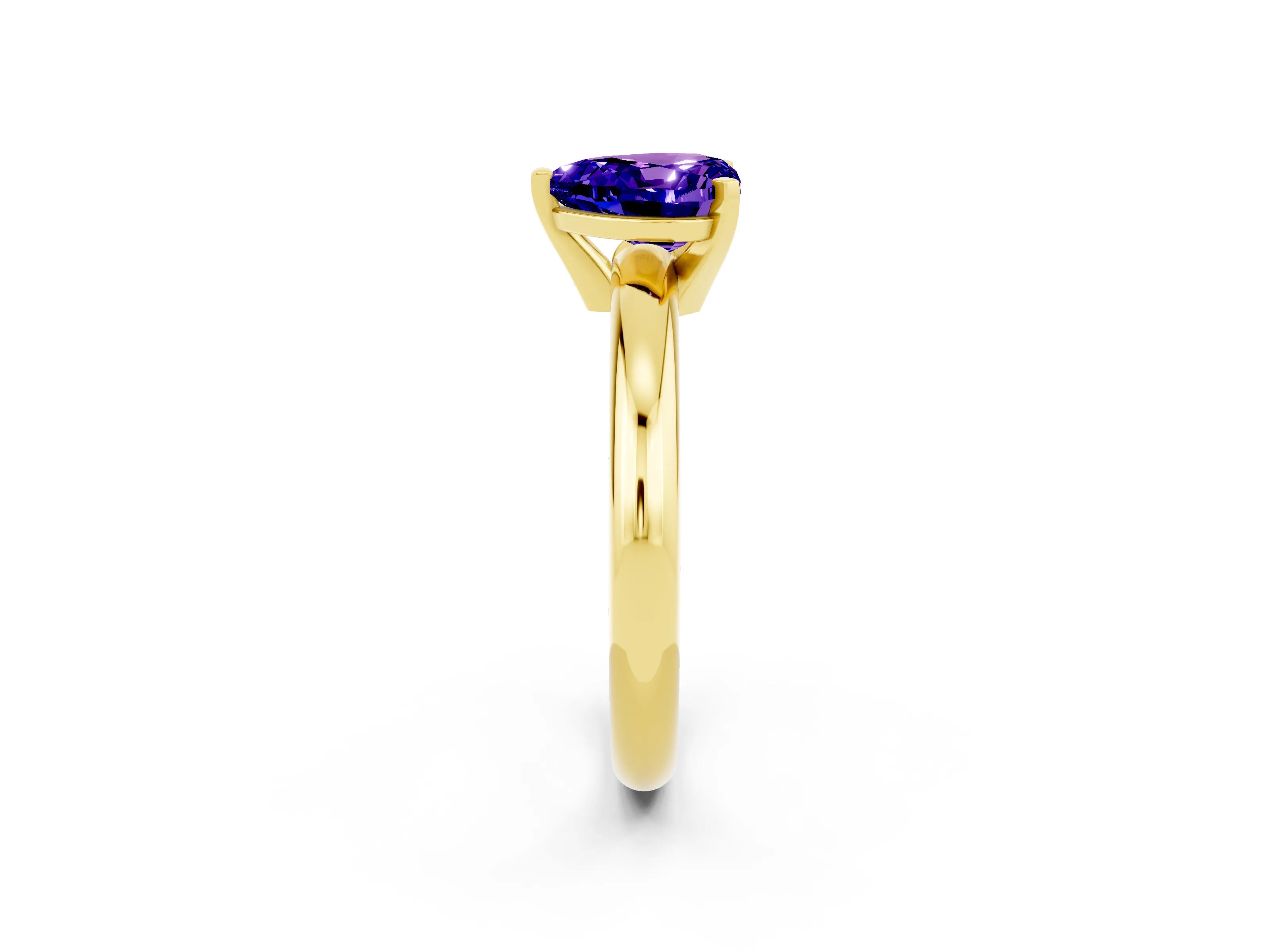 Yellow gold Heart Cut Tanzanite Solitaire Engagement Ring with Round Band and Four-Prong Setting_2