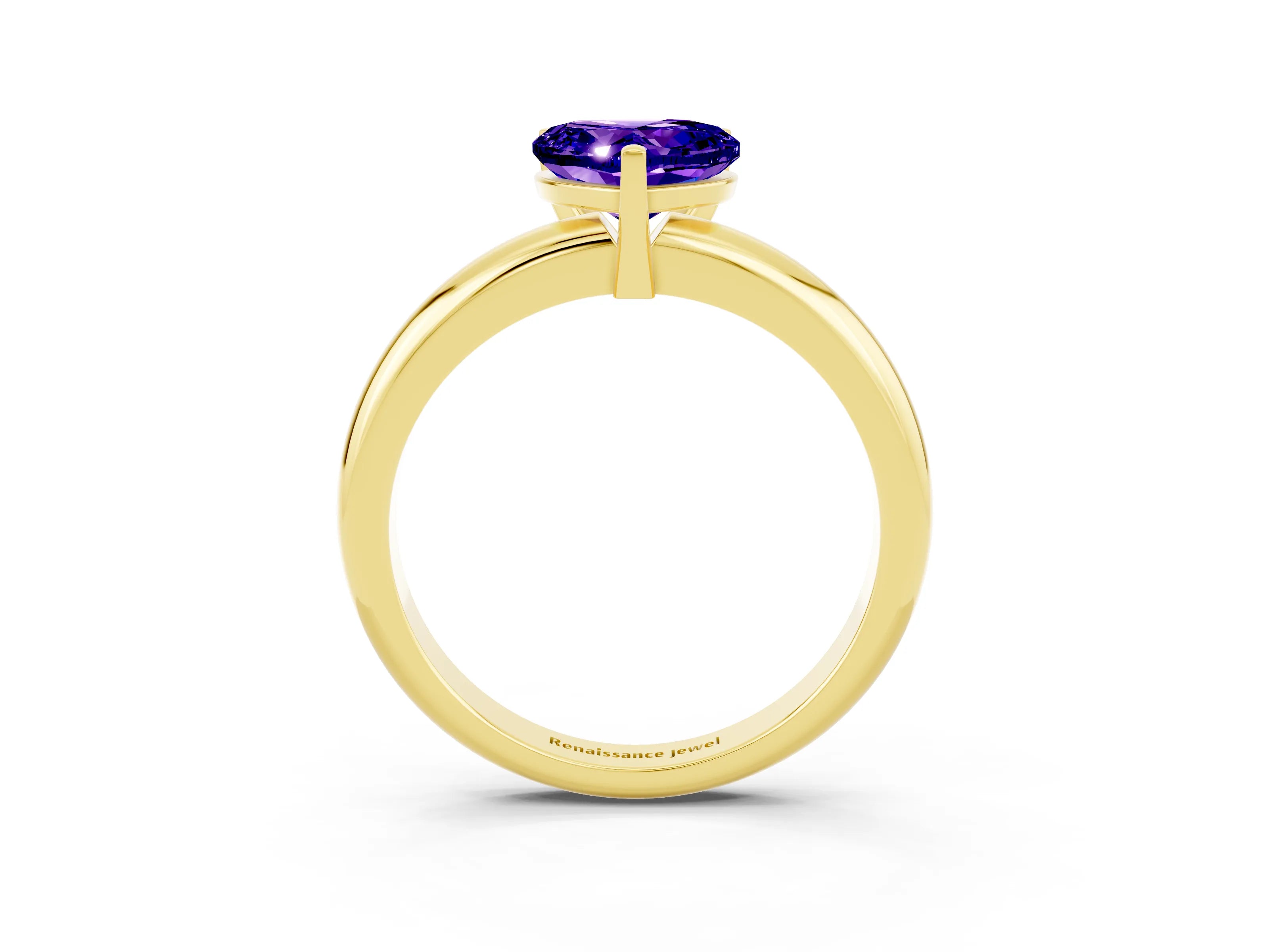 Yellow gold Heart Cut Tanzanite Solitaire Engagement Ring with Round Band and Four-Prong Setting_3