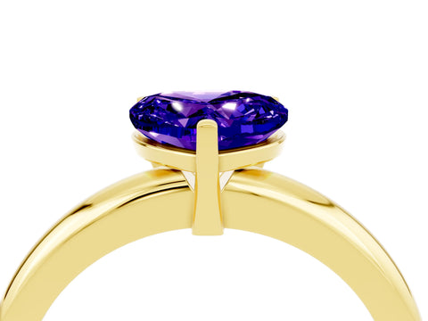 Yellow gold Heart Cut Tanzanite Solitaire Engagement Ring with Round Band and Four-Prong Setting_4