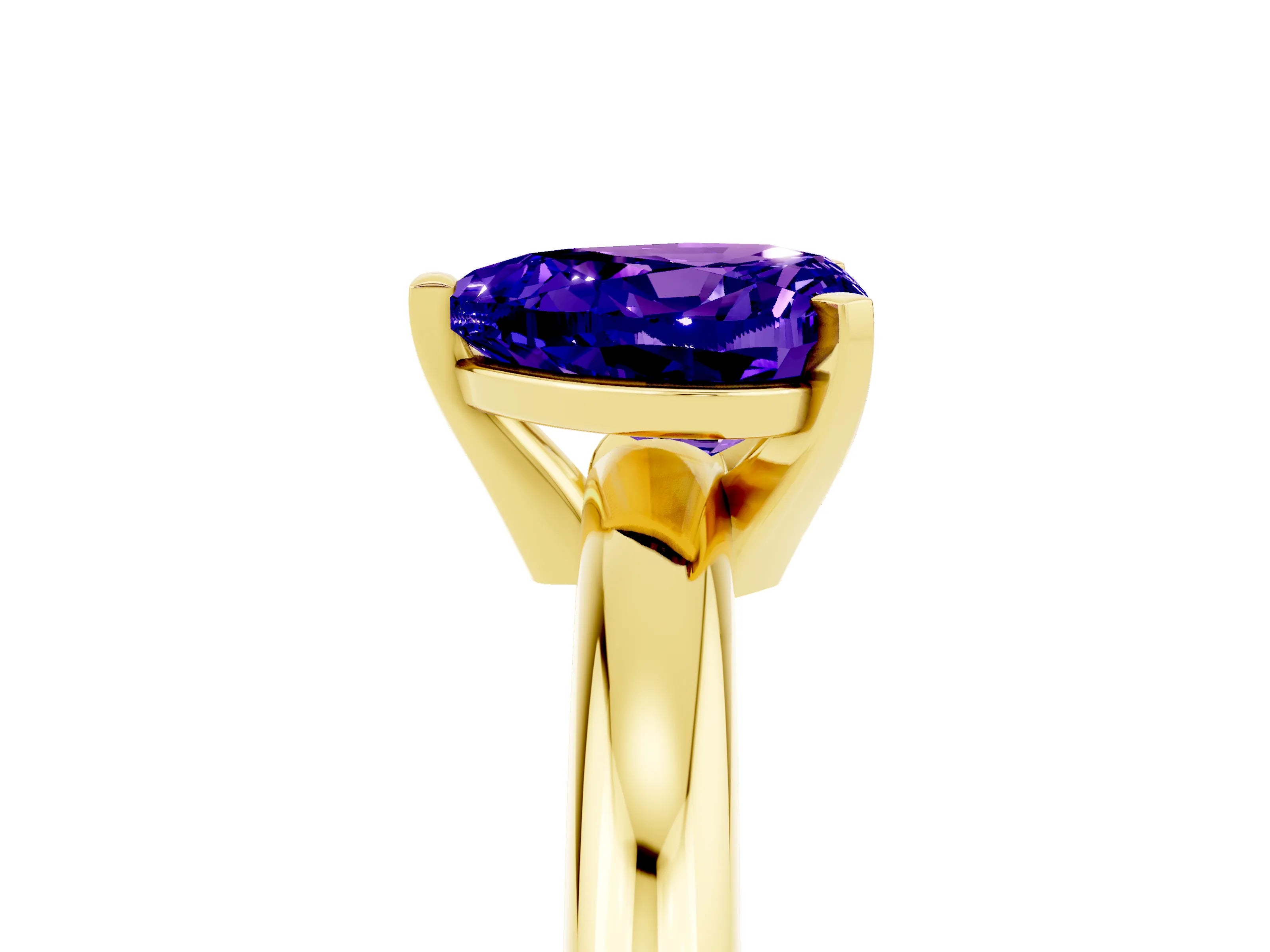 Yellow gold Heart Cut Tanzanite Solitaire Engagement Ring with Round Band and Four-Prong Setting_5