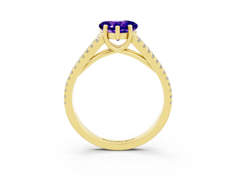 Yellow gold Heart Cut Tanzanite Solitaire Engagement Ring with Split Shank Pavé Band_3