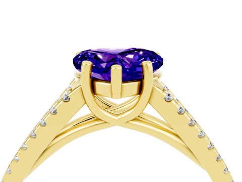 Yellow gold Heart Cut Tanzanite Solitaire Engagement Ring with Split Shank Pavé Band_4