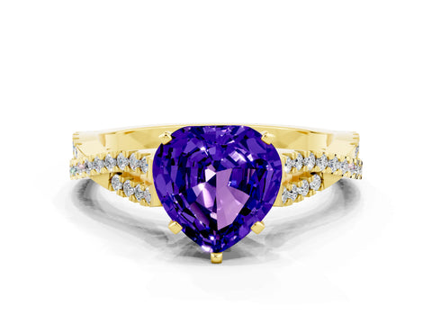 Yellow gold Heart Cut Tanzanite Solitaire Engagement Ring with Twisted Pavé Band and Four-Prong Setting_12