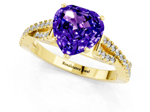 Yellow gold Heart Cut Tanzanite Solitaire Engagement Ring with Twisted Pavé Band and Four-Prong Setting_13