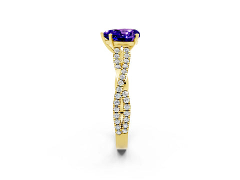 Yellow gold Heart Cut Tanzanite Solitaire Engagement Ring with Twisted Pavé Band and Four-Prong Setting_14