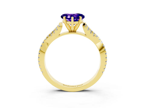 Yellow gold Heart Cut Tanzanite Solitaire Engagement Ring with Twisted Pavé Band and Four-Prong Setting_15