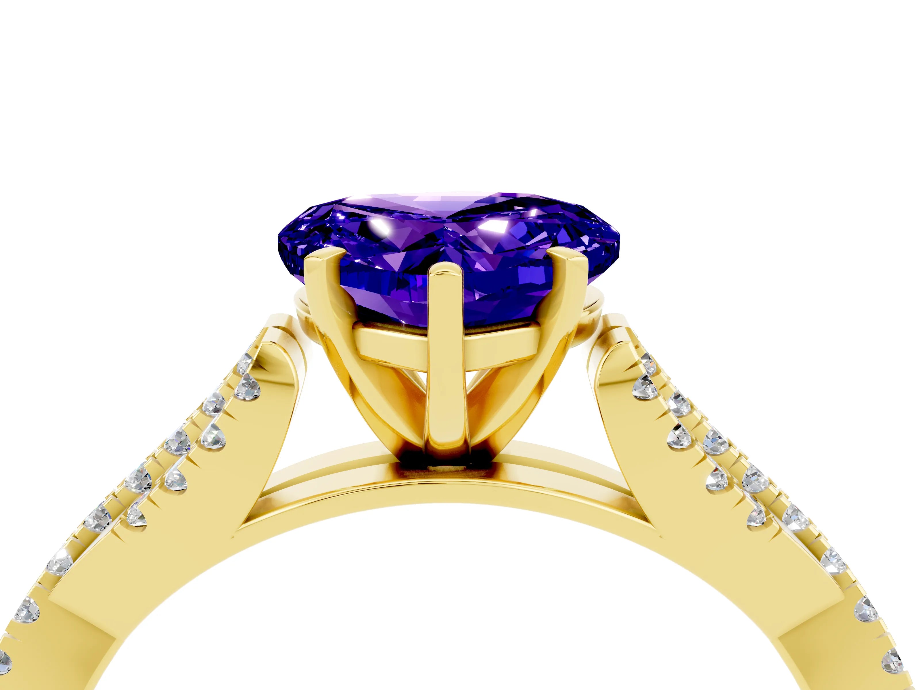 Yellow gold Heart Cut Tanzanite Solitaire Engagement Ring with Twisted Pavé Band and Four-Prong Setting_16