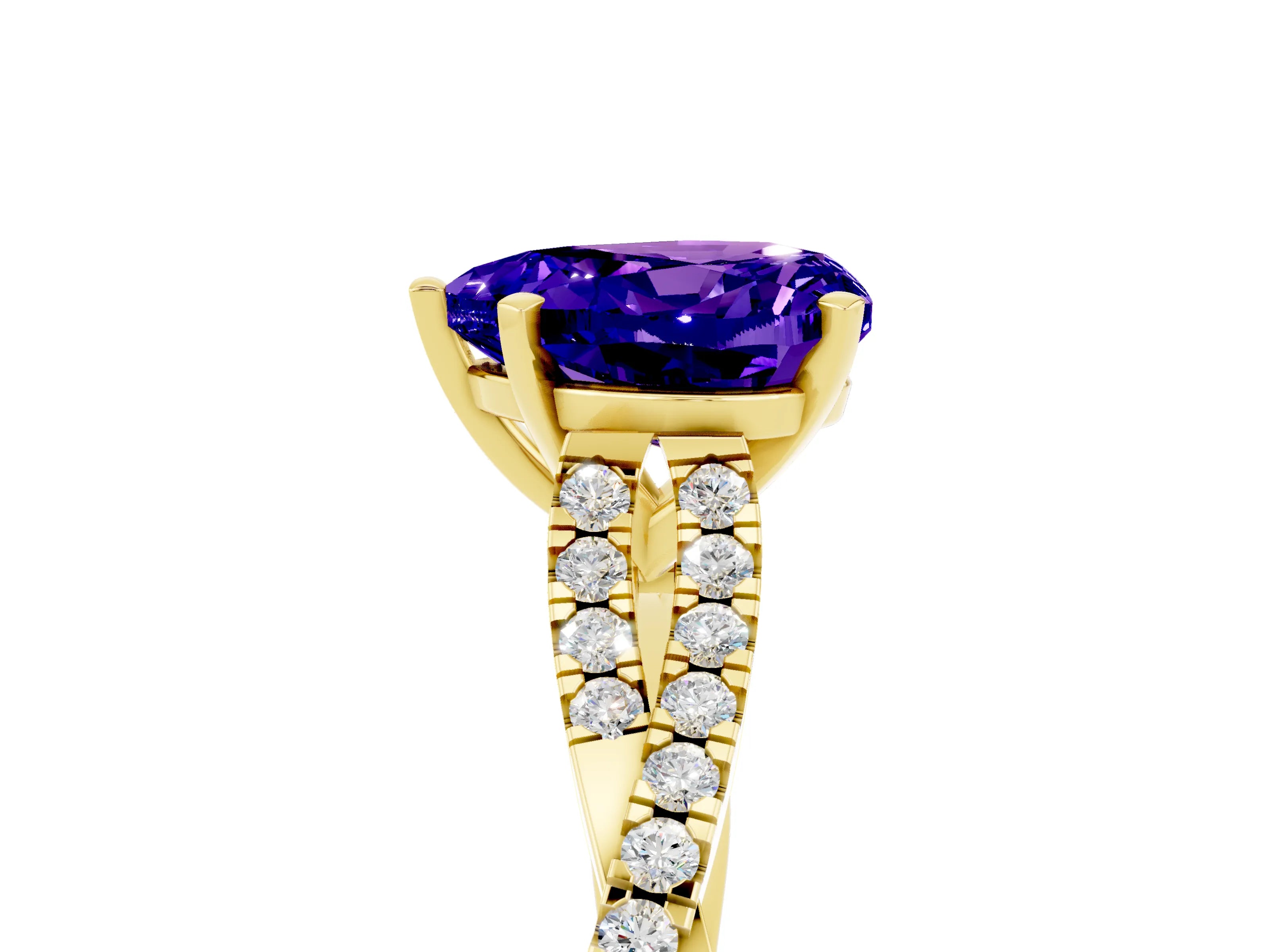 Yellow gold Heart Cut Tanzanite Solitaire Engagement Ring with Twisted Pavé Band and Four-Prong Setting_17