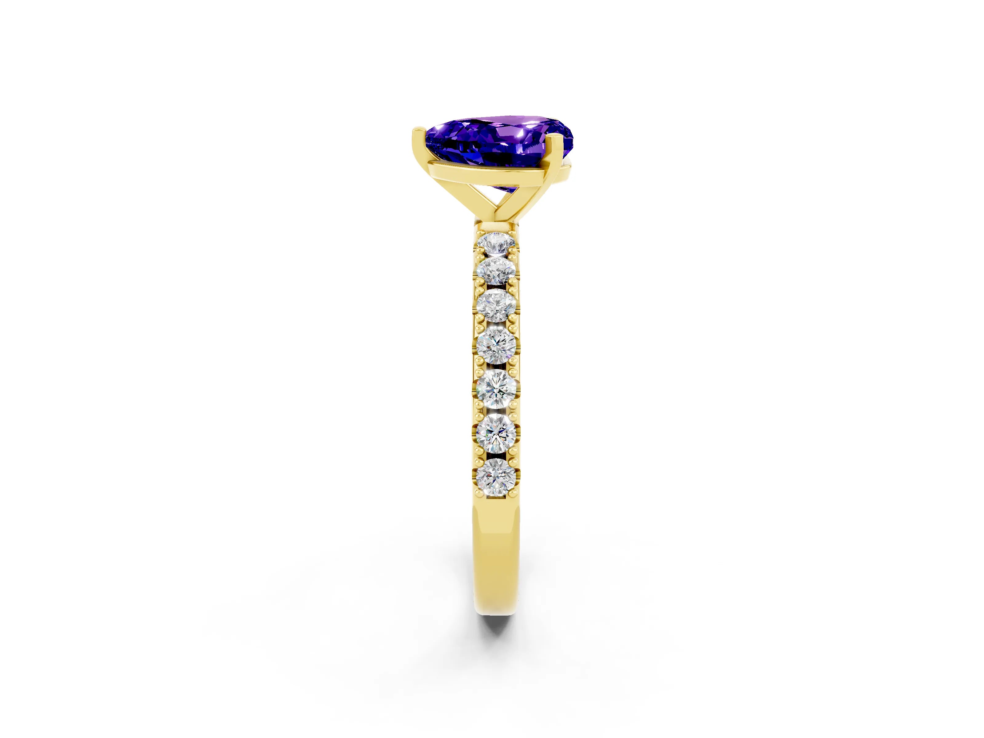 Yellow gold Heart Cut Tanzanite Solitaire Pavé Band with Four-Prong Setting_2