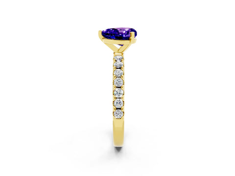 Yellow gold Heart Cut Tanzanite Solitaire Pavé Band with Four-Prong Setting_2