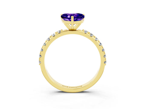 Yellow gold Heart Cut Tanzanite Solitaire Pavé Band with Four-Prong Setting_3