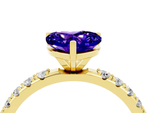 Yellow gold Heart Cut Tanzanite Solitaire Pavé Band with Four-Prong Setting_4