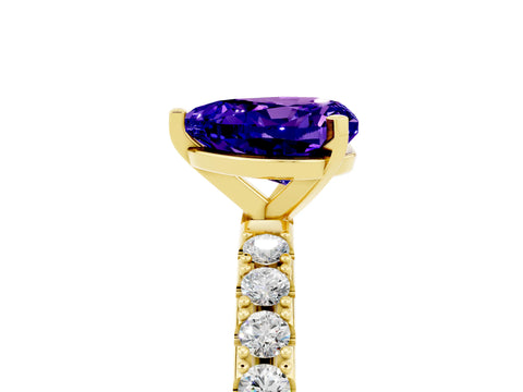 Yellow gold Heart Cut Tanzanite Solitaire Pavé Band with Four-Prong Setting_5