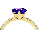 Yellow gold Heart Cut Tanzanite Solitaire Pavé Engagement Ring with Round Band and Prong Setting_16