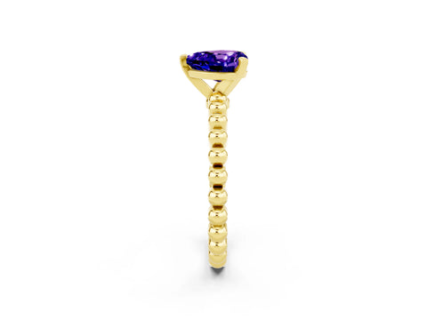 Yellow gold Heart Cut Tanzanite Solitaire Ring with Beaded Band and Prong Setting_2