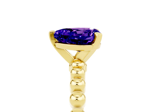 Yellow gold Heart Cut Tanzanite Solitaire Ring with Beaded Band and Prong Setting_5