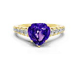Yellow gold Heart Cut Tanzanite Solitaire Ring with Cathedral Setting and Pavé Band