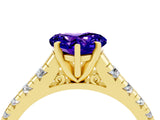 Yellow gold Heart Cut Tanzanite Solitaire Ring with Cathedral Setting and Pavé Band_4