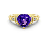 Yellow gold Heart Cut Tanzanite Solitaire Ring with Filigree Band and Four-Prong Setting_24